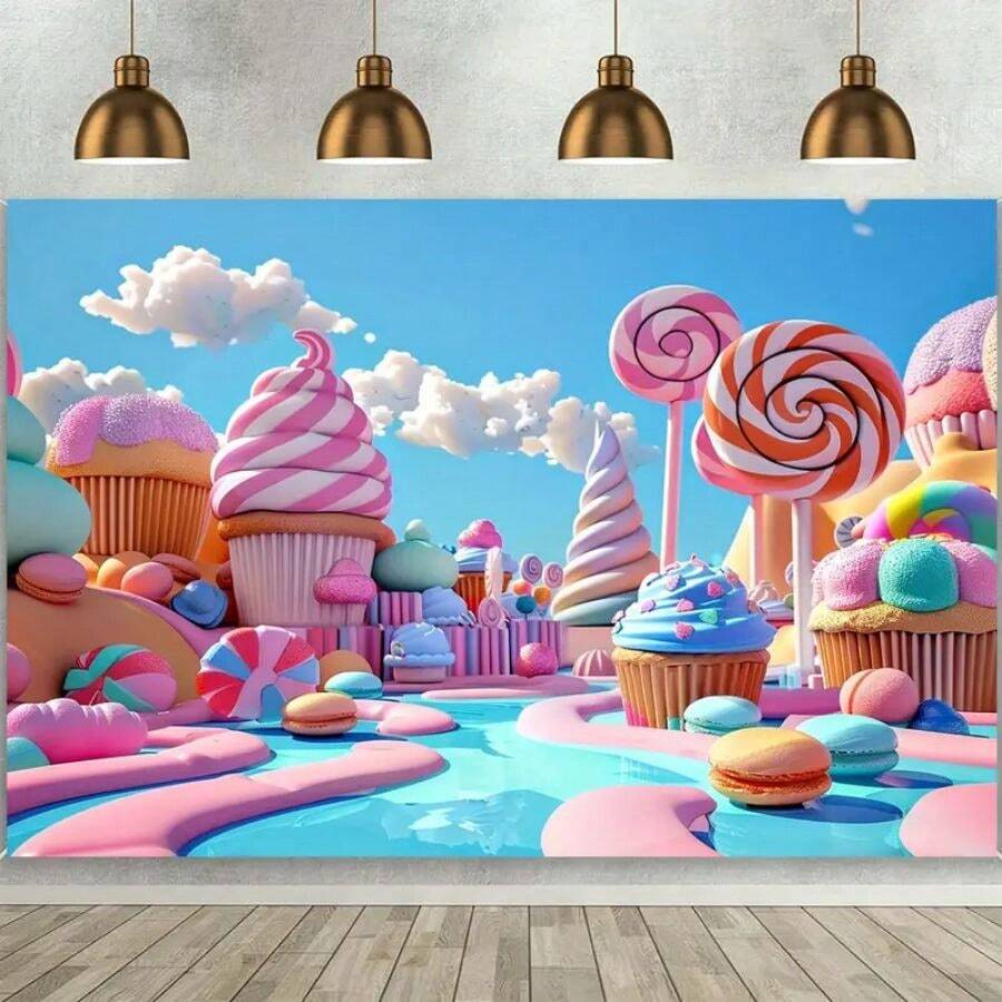 1 stuk lolly snoep park achtergrond sprookje zoete cartoon snoephuis ijs kasteel wolk fotografie achtergrond verjaardagsfeestje douche decoratie fotohokje rekwisieten, feestdecoratie benodigdheden, huisdecoratie benodigdheden, verjaardagsdecoratie benodigdheden