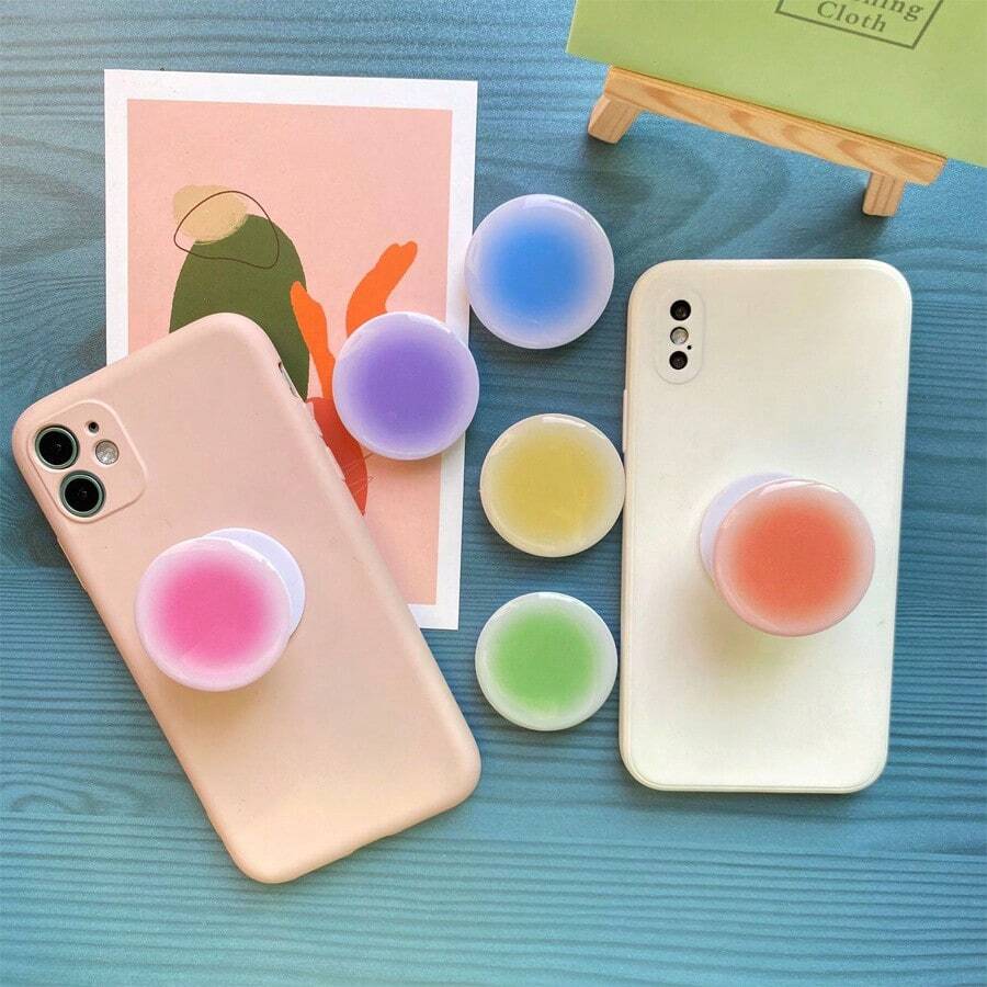 2 piezas Soporte plegable retráctil para teléfono móvil teñido, soporte de teléfono celular de resina transparente lindo, accesorio de teléfono celular expandible y plegable hecho a mano compatible con iPhone, teléfono Android, regalo para cumpleaños, familia, amigos. Agarre de teléfono empujar-jalar, accesorios de teléfono