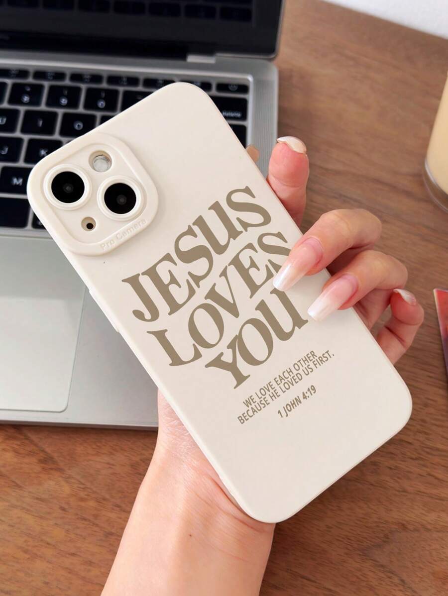 1PC Minimalistyczny Slogan Jednolity Kolor Wzór Jezus Vintage Cat Eye Pełna Okładka Etui na Telefon Kompatybilne Z Iphone 11/12/13/14/15 Pro Max