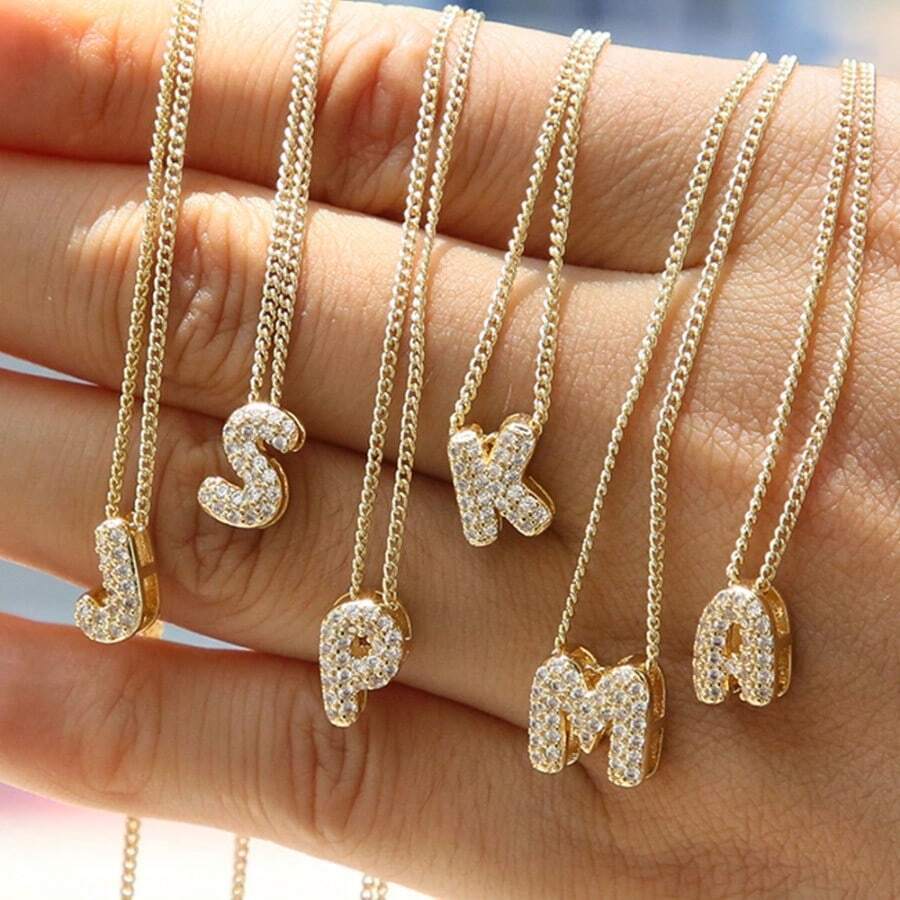 New Fashionable Multifunctional 26pcs English Letter Necklace, Women Copper Cubic Zirconia Letter Pendant