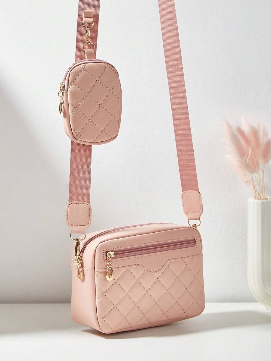 1 pieza Bolsa con patrón ondulado en relieve con letras para niña, bolsa para teléfono móvil y monedero
