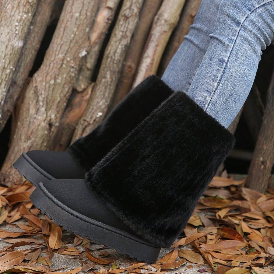 Botas térmicas para mujer con suela gruesa, forradas con piel de zorro artificial y con costuras en