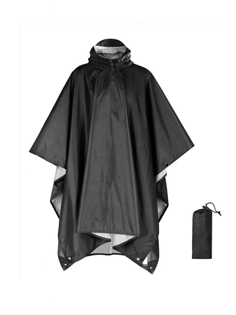1 pièce Poncho imperméable multifonctionnel portable 3-en-1 avec matériau en polyester enduit d'argent, coupe-vent, imperméable, anti-poussière, couleur unie, pour la randonnée, le camping, la pêche, unisexe, taille libre, équipement de camping