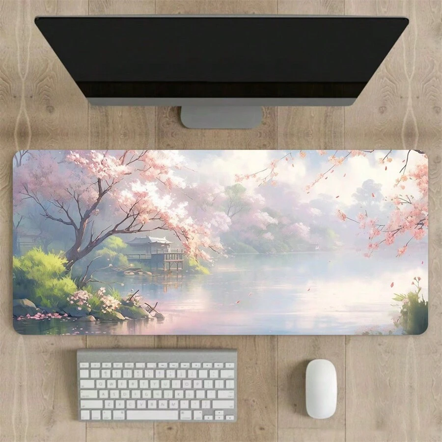 Tappetino per mouse con scenari estetici giapponesi, tappetino da scrivania per computer ufficio di grandi dimensioni, lavabile, in materiale in gomma