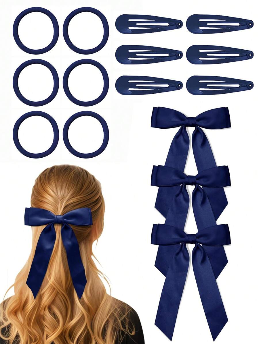15Pcs Back To School Girls Hair Bows Grossgrain Long Tail Bow Hair Clips Hair Ties Hair Ribbon Ponytail Holder Hair Accessories For Girls Toddlers