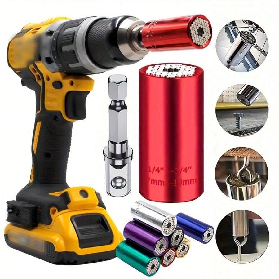 2pcs,Universal Socket Wrench 7-19mm Professional Sockets Portable Tools Set Hand Multi-Function Wrench Repair Kit With Power Drill & Ratchet Wrench Adapter Chrome Steel, Tools For Men