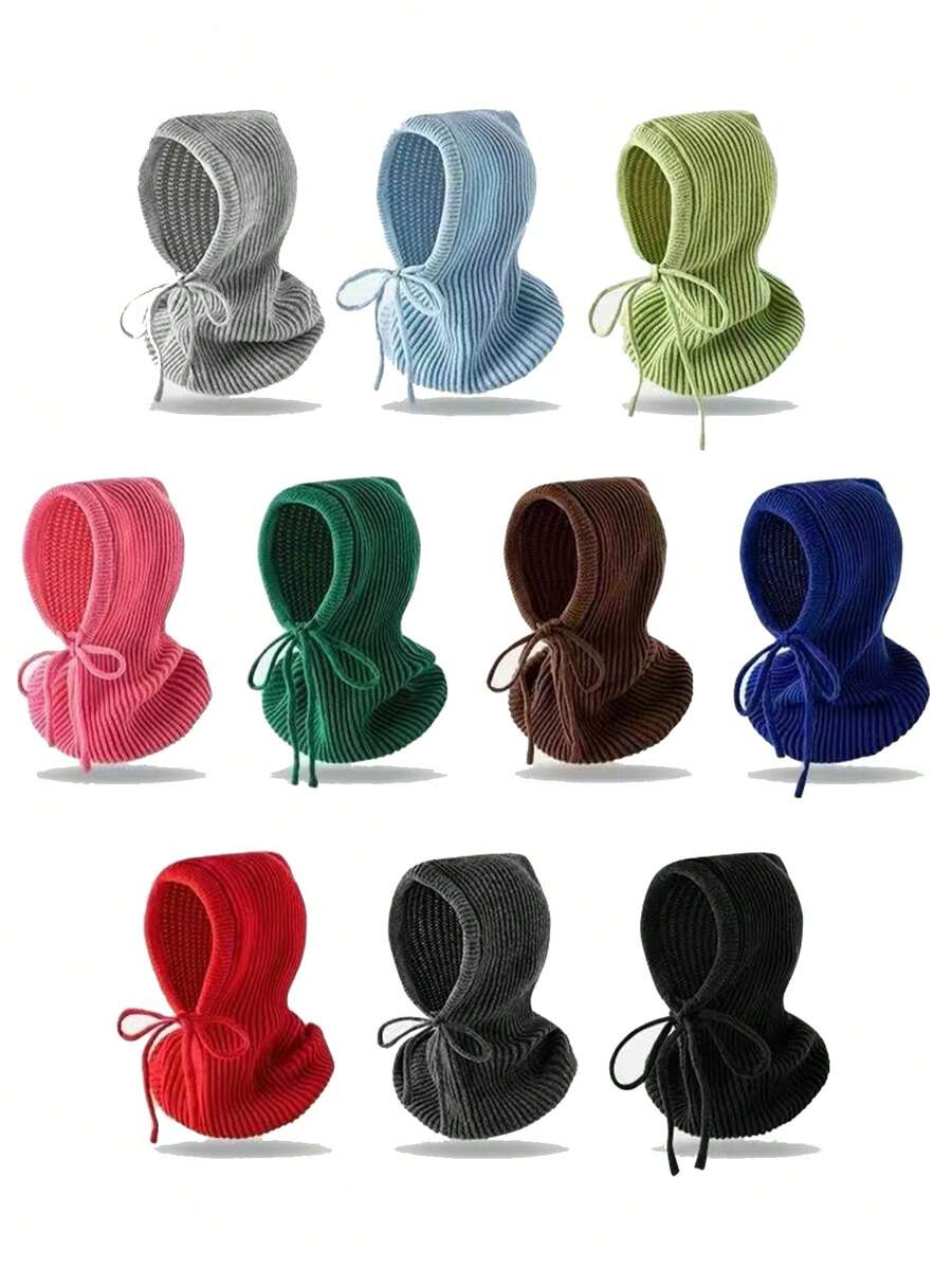 1pc Women's New Solid Color Balaclava Hat Scarf Neck Warmer All-In-One Knitted Beanie Cap, Autumn/Winter Christmas