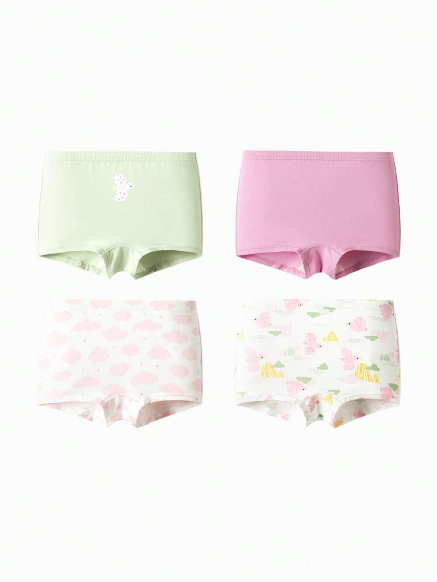 Balabala Young Girls Boxer Briefs, 2024 New Style, Soft And Comfortable For Toddlers, Four-Pack Set