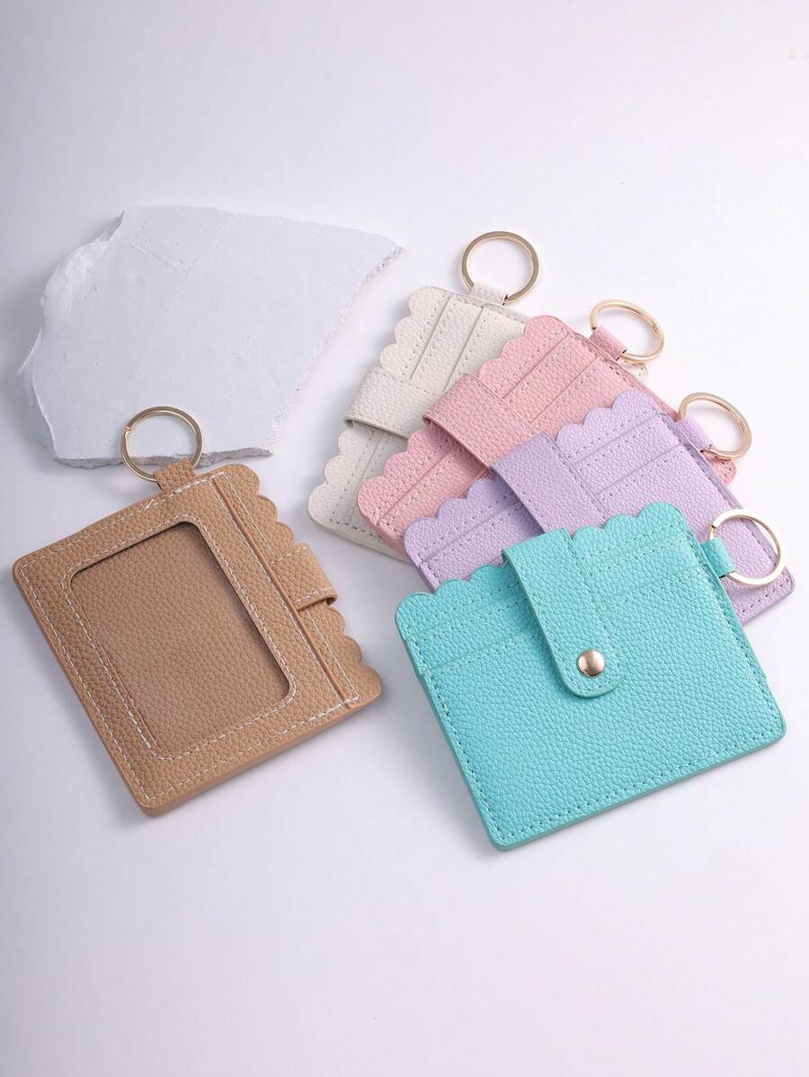 1pc PU Leather Card Holder With Keychain And Tassel Pendant For Women, Card Case And Coin Purse