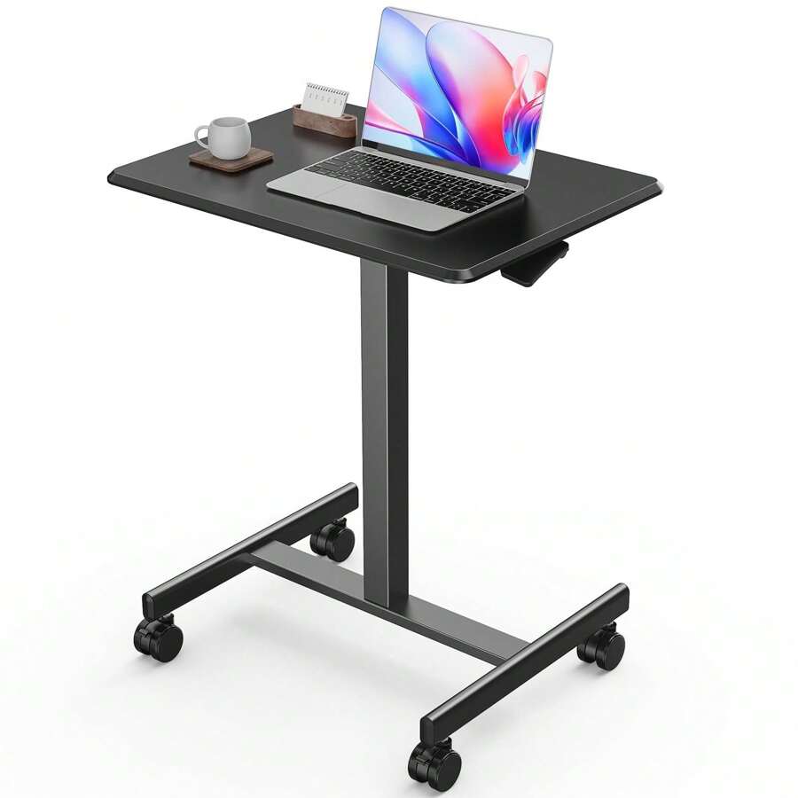 Mobile Small Stading Desk - Sit Stand Desk, Portable Rolling Laptop Desk With Lockable Wheels, Computer Workstations, Adjustable Height