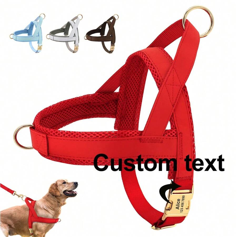 Custom PU Laser Engraved Dog Chest Harness, Personalized Pet ID Chest Strap Anti-Lost