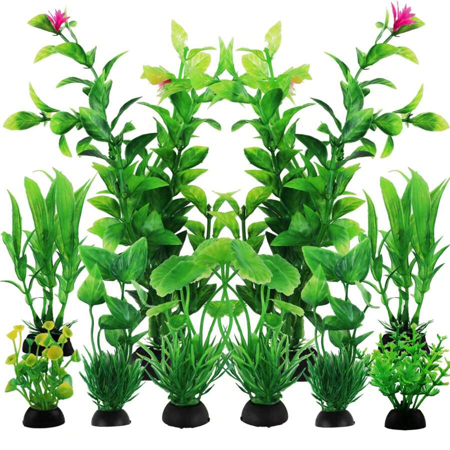 Accesorios para pecera, plantas verdes, 10 piezas de decoraciones verdes para pecera, plantas de plástico para decoración de acuario