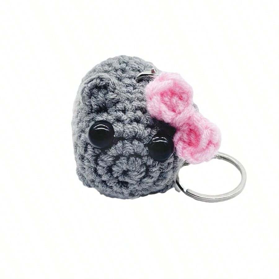 1pc Cute Sad Hamster, Mini Pig, Colorful Turtle Expression Keychain, Crochet Plush Sad Hamster Expression Keychain With Bow, Kawaii Girl Hamster Handmade Gift Decor, Student Back To School Gift Halloween Car Accessories Bag Charm