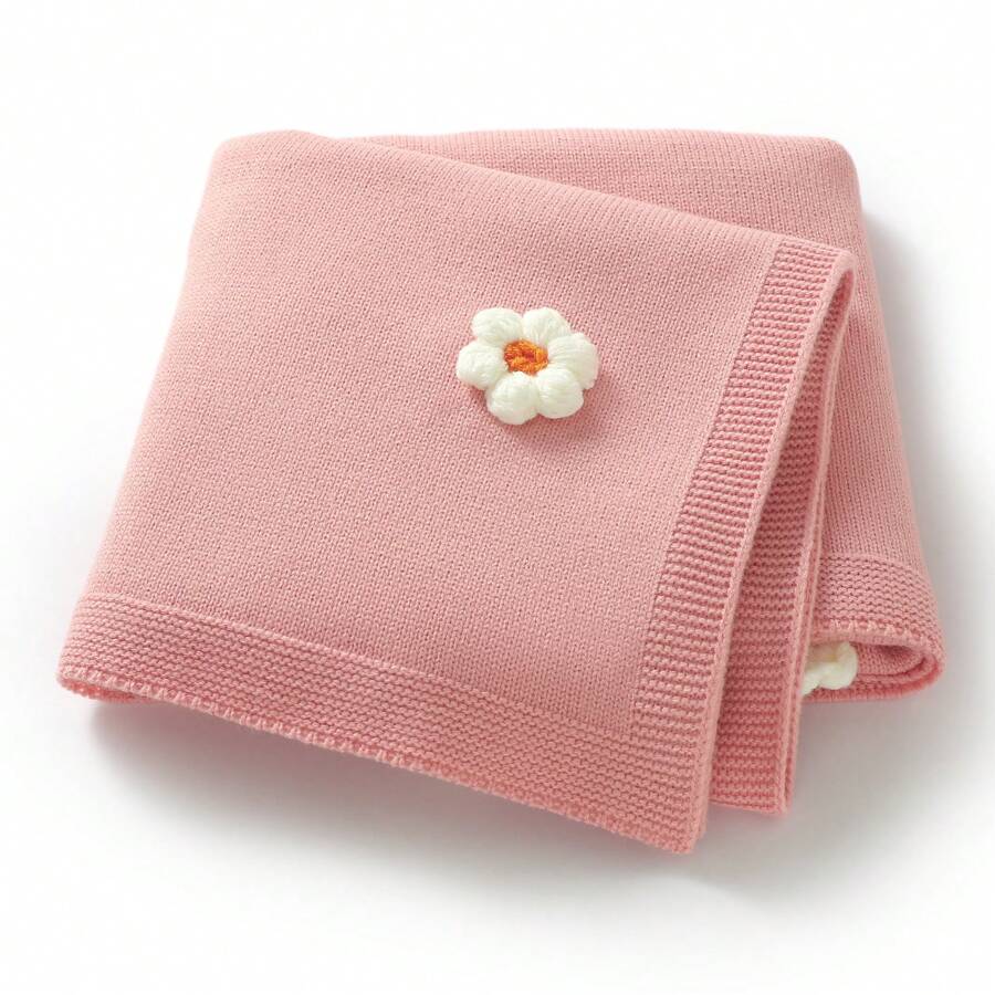 1pc Newborn Baby Knitted Swaddle Blanket, Cute Floral Pattern, Romantic Design, Stroller Blanket Love Valentine