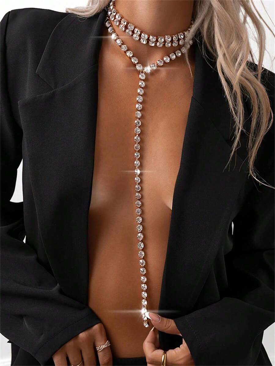 1pc Sparkling Crystal Rhinestone Necklace, Fashion Jewelry Accessory For Women Wedding Party