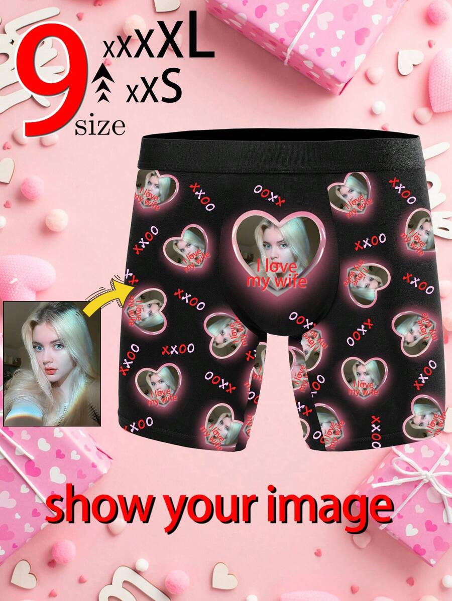 1 pieza, Calzoncillos tipo bóxer con impresión personalizada de foto divertida, ropa interior de hombre, con patrón personalizado de foto de cabeza, de tela elástica y suave, regalo ideal para fiestas, cumpleaños, Día de San Valentín, perro adorable, estilo sencillo, divertido, acogedor, personalizado, único, regalos personalizados para hombres/mujeres, regalo ideal para él, novio, amigos, para bodas, fiestas, aniversarios, cumpleaños
