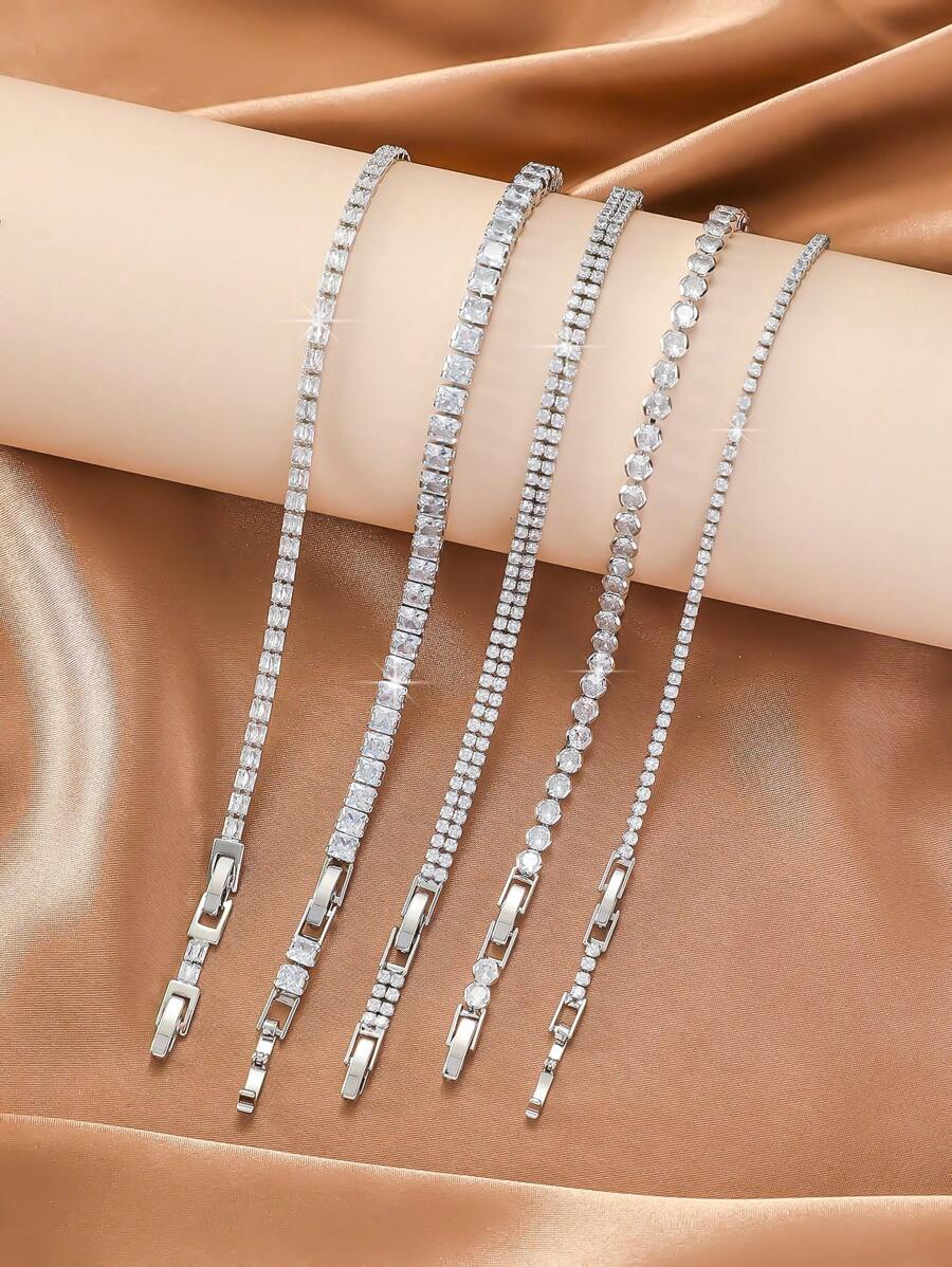1pc Copper Setting Zirconia Stone Bracelet, Fashionable Elegant Minimalist Decor Accessory Gift For Women, Versatile Daily Wear