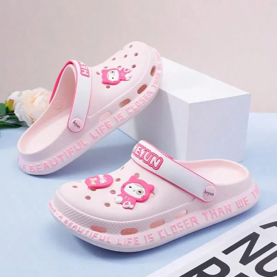 Cute Cat Design Breathable Mesh Slip-On Sandals, Summer Wear For Women, Non-Slip, Beach, Nurse Shoes