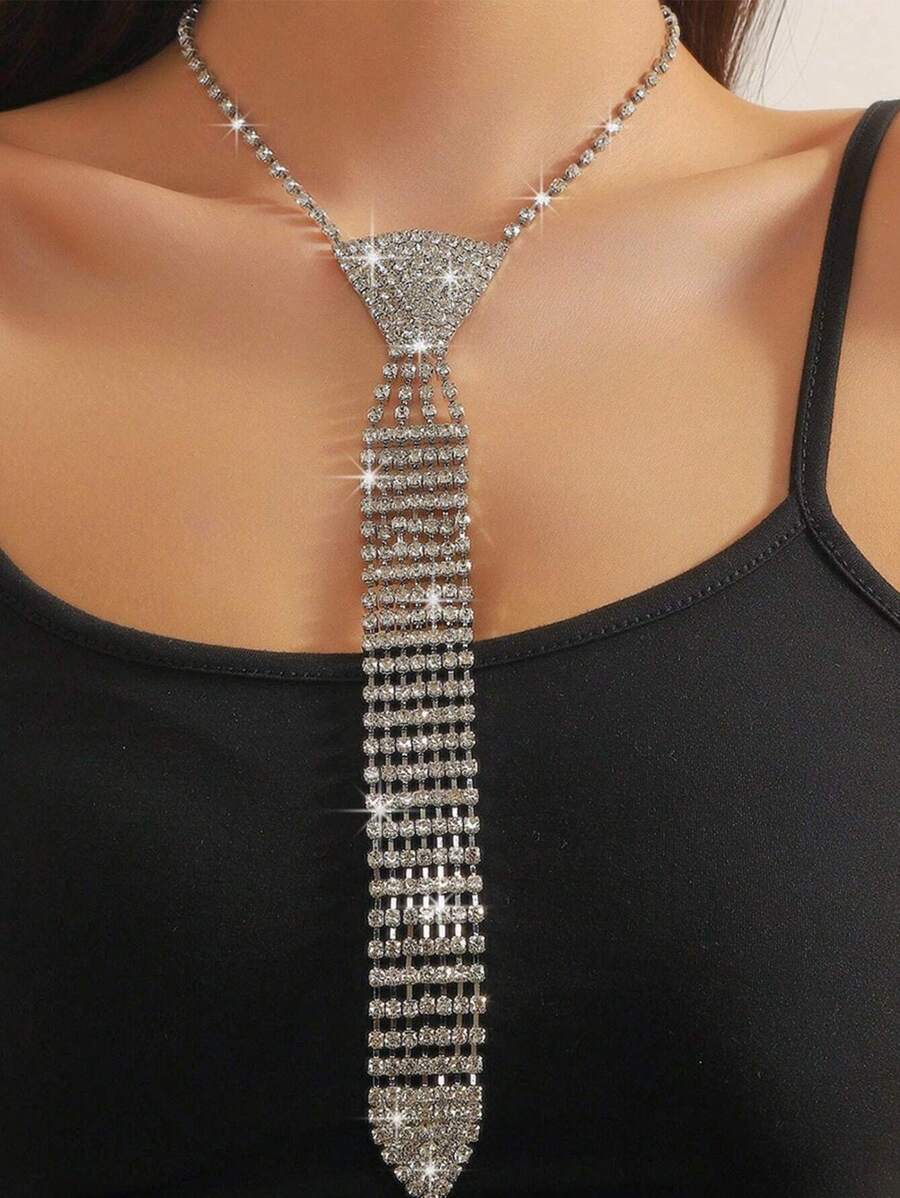 1pc Rhinestone Decorated Arrow Shaped Fashion Tie For Wedding Dress