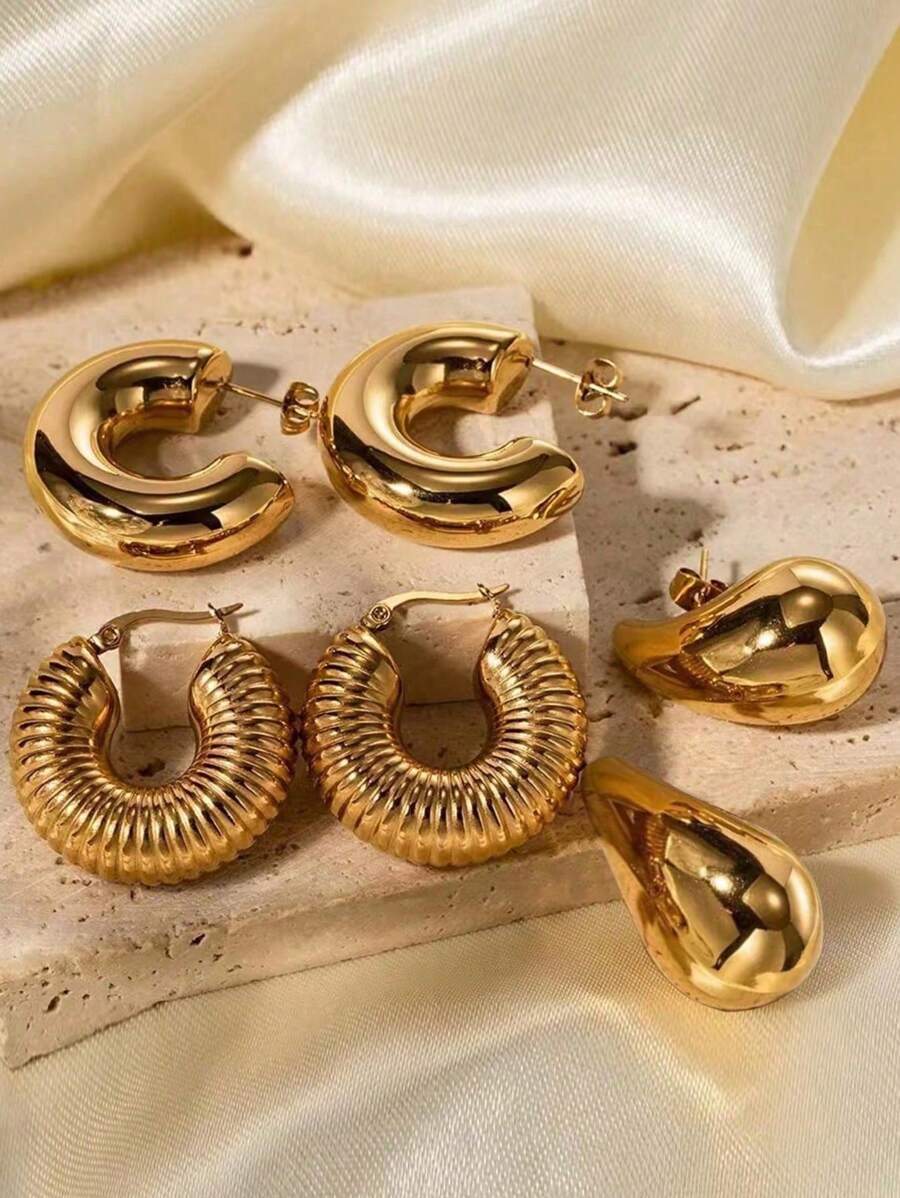 3pairs Fashion Stainless Steel Large & Jewelry For Women