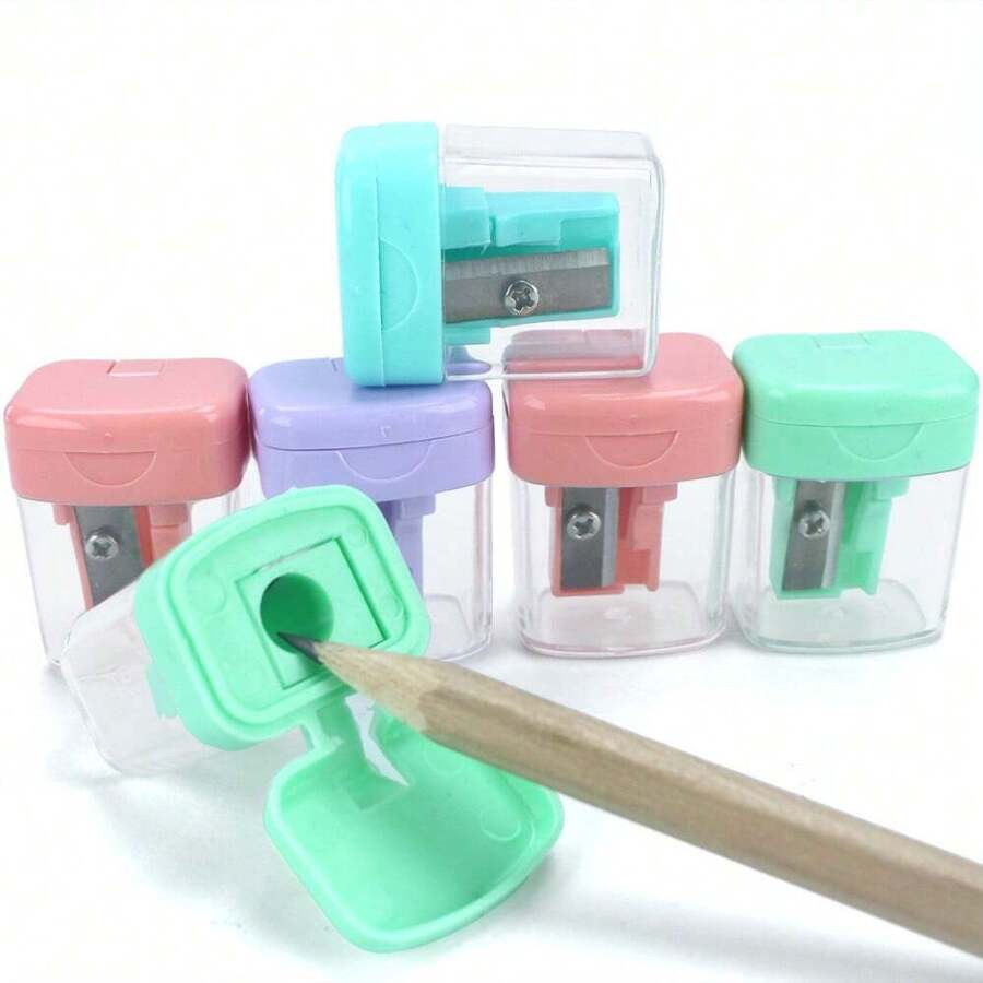 1 pièce Taille-crayon mini en plastique de couleur macaron, avec couvercle rabattable. Taille-crayon de papeterie pour étudiants, violet