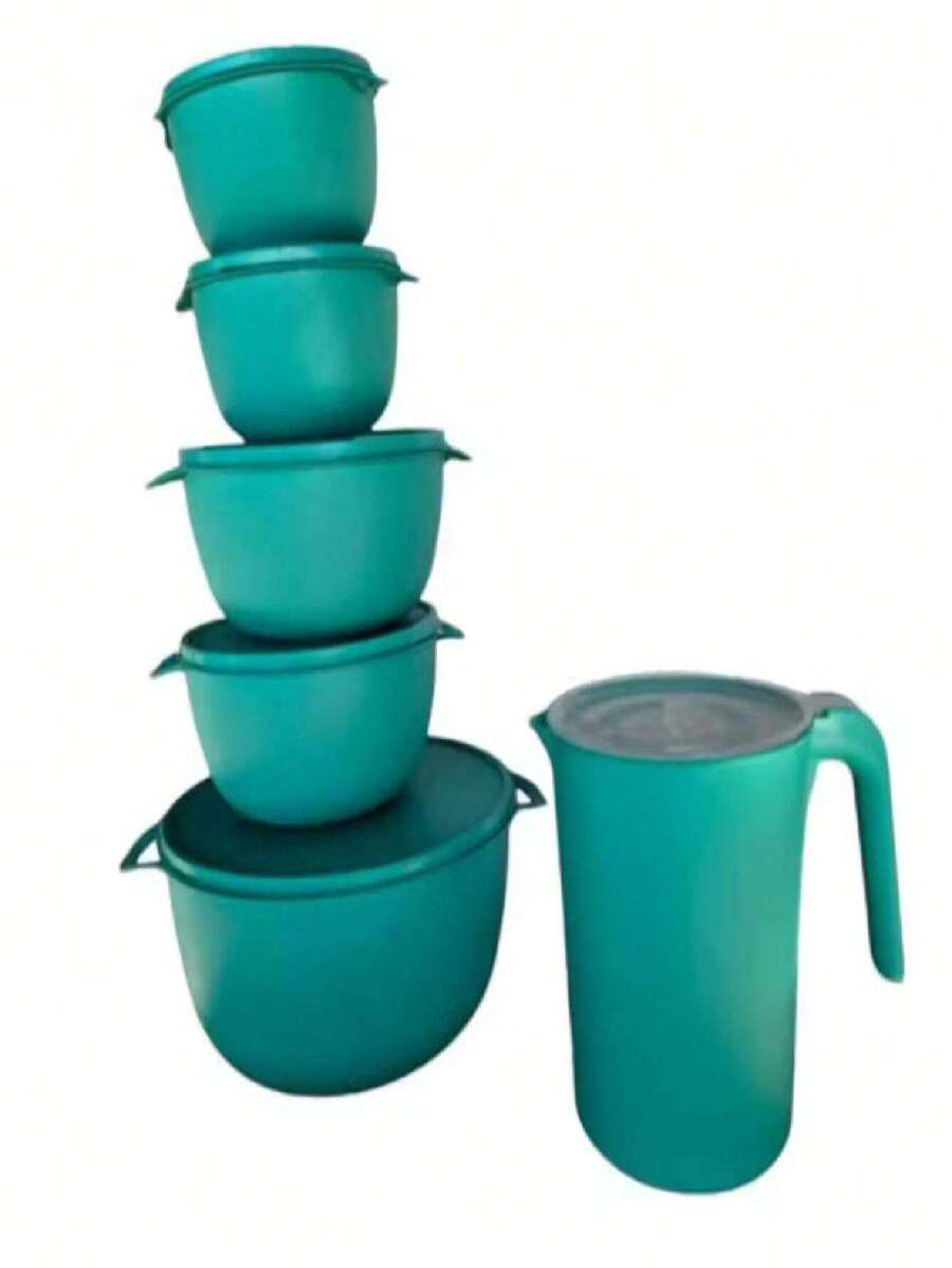 kit 5 potes saladeira com jarra 1,5l verde