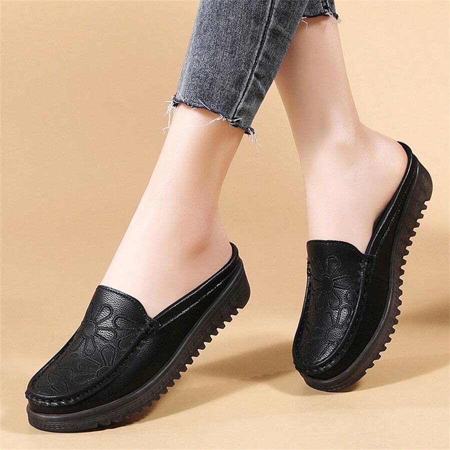 Plus Size Slip-On Backless Mule Sandals, Classic Closed Toe Slides For Mothers, Spring & Summer