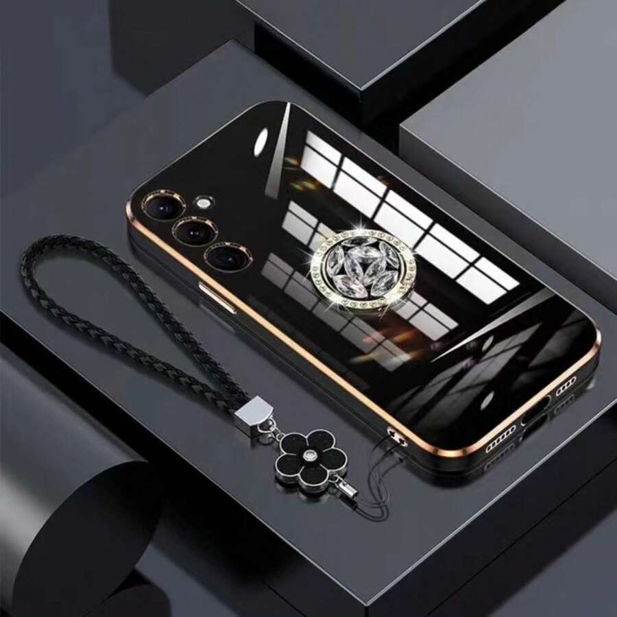 New Electroplated TPU Solid Color Shockproof Phone Case + Gem Ring Holder + Braided Flower Bracelet + Full Set Phone Case, Compatible With Iphone 15, 7/8, IPhone 15 Pro Max, 12 Pro Max, 13 Pro Max, 14 Pro Max, 13, 14, 11, 12 Pro, 14, IPhone XS, XR, 78P, 78GES2, A13 4G, A22, A21S, A51 4G, S22 Ultra, A33 5G, A53, A23, S23 Ultra, S24, S23, A73, Redmi, OPPO, MOTO Phone Cases