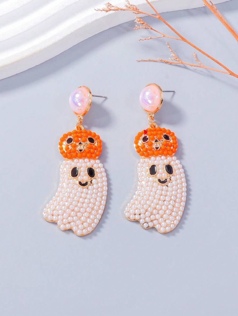 juran 1 Pair Funny Ghost Themed Personalized Party Earrings, Halloween Gift