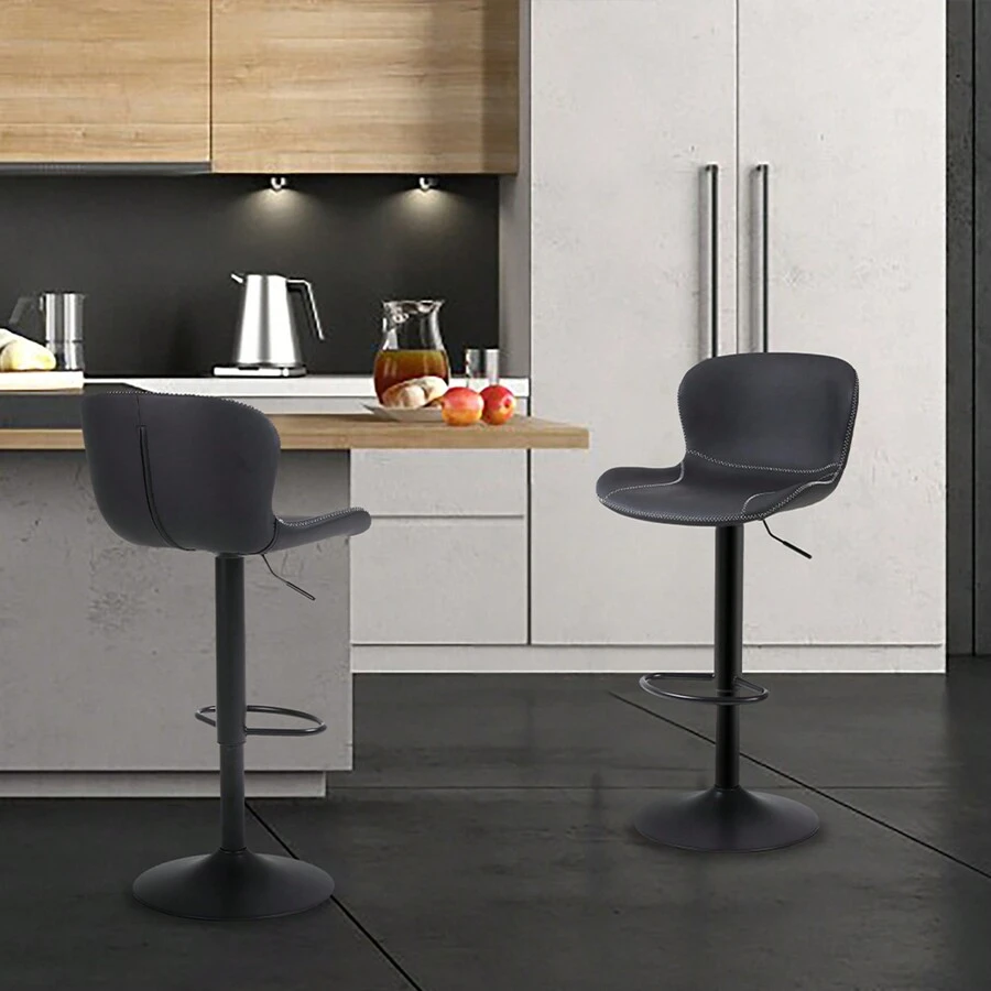 Bar Stools Set Of 2, Swivel Counter Height Barstools With Back, Adjustable Bar Chairs, Tall Armless PU Leather Kitchen Island Stool