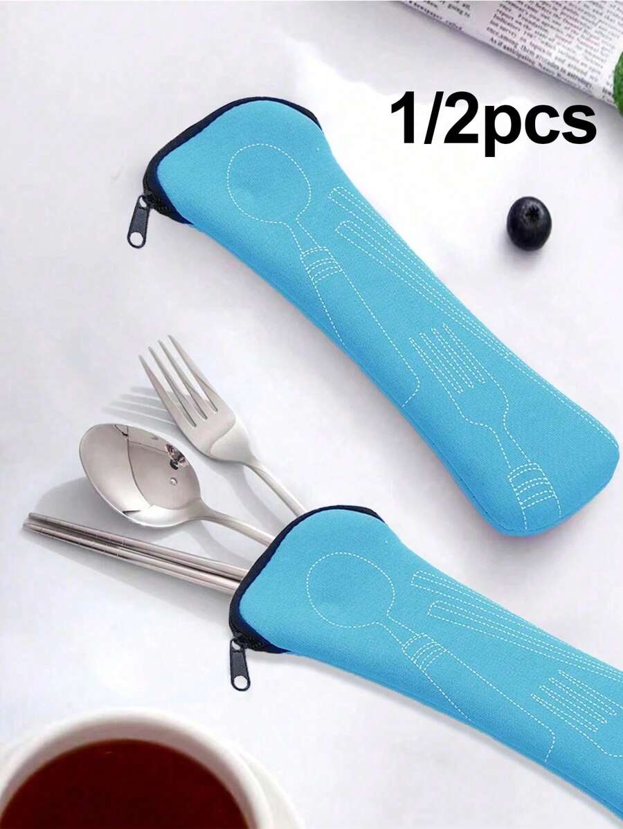 1/2 peças Bolsa de armazenamento de talheres, bolsa de armazenamento de talheres com zíper, colher de aço inoxidável e pauzinhos, bolsa portátil multicolorida de viagem, bolso de armazenamento de talheres reutilizável, perfeita para viagens ao ar livre, acampamento, escritório, bolsa de almoço isolada, bolsa de lancheira feminina para mulheres, material escolar, acessórios