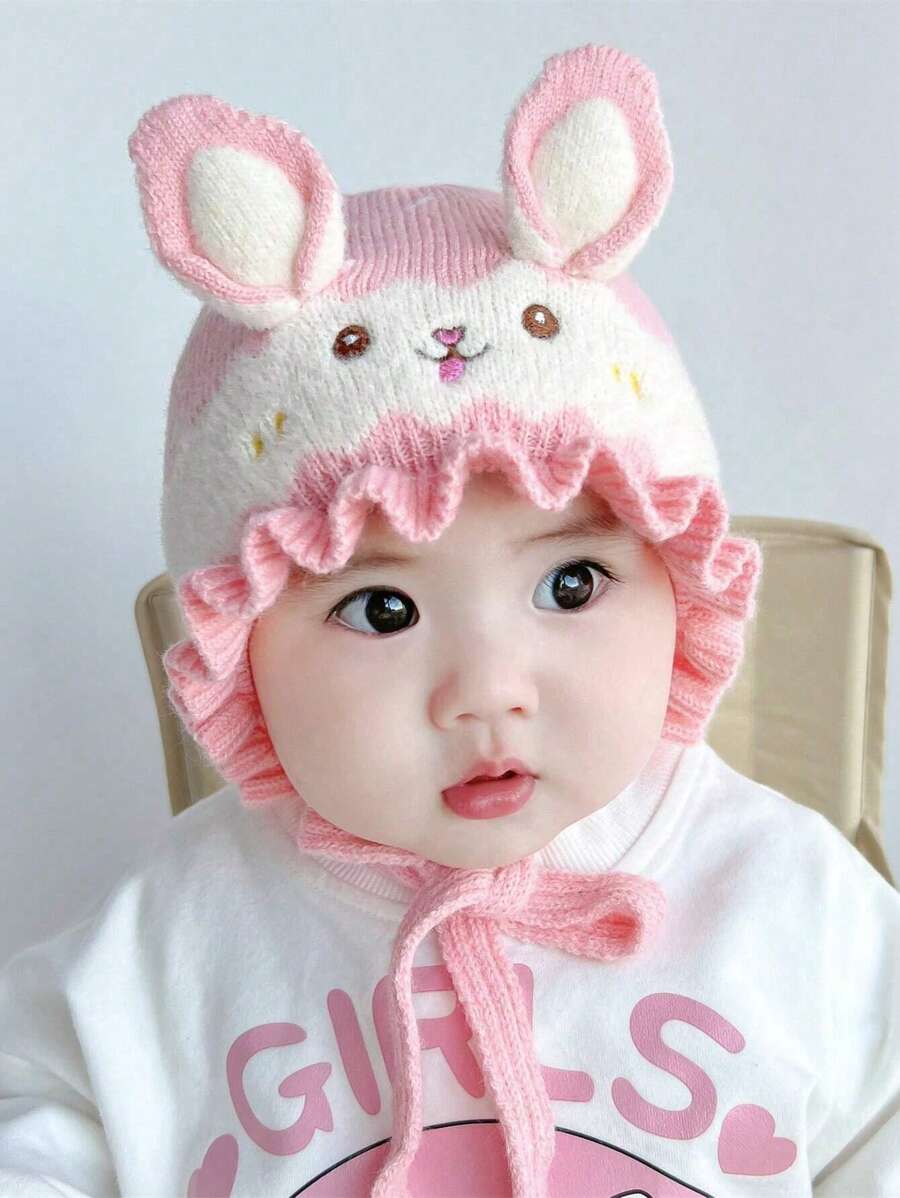 1pc Baby Rabbit Ear Knit Hat, Y2K Style Outdoor Thermal Casual Winter Beanie, Suitable For Daily Commute