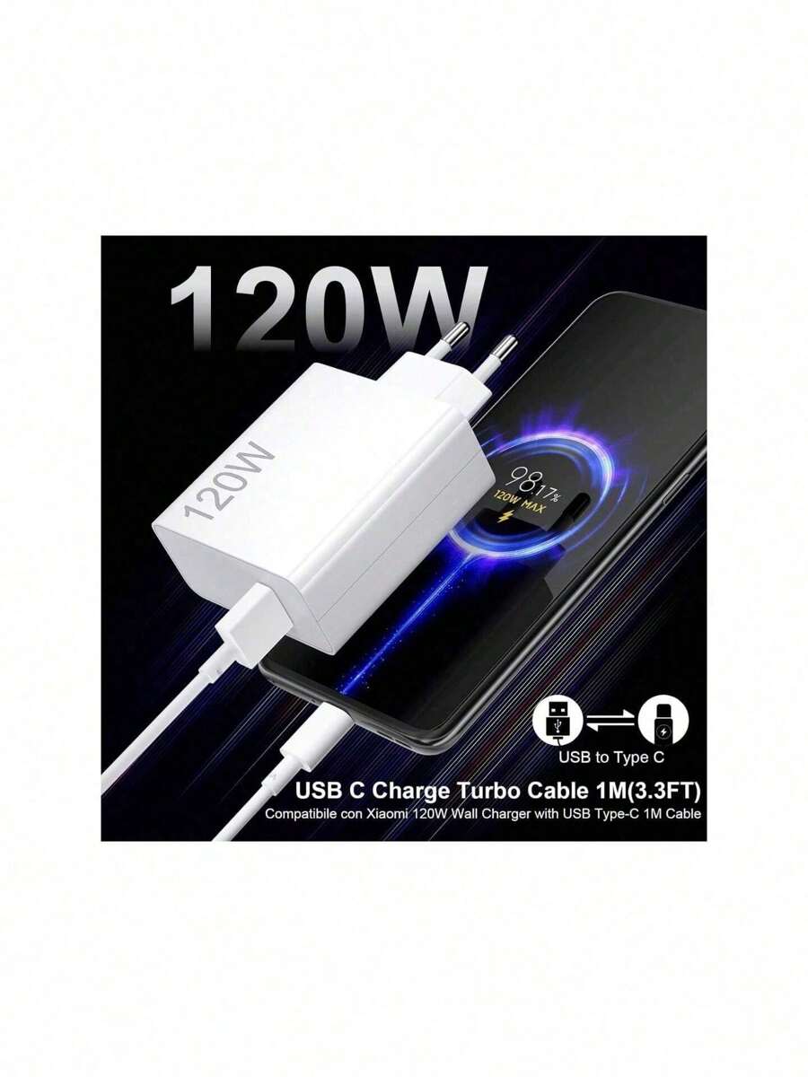 Carregador rápido de 120W com 6A USB C cabo 1M para Mi Turbo Charge, carregador rápido com USB C cabo para 12T 11T Pro 12 Lite 12X, Redmi Note 11 11S 10 Pro, Mi 11 Ultra 11i