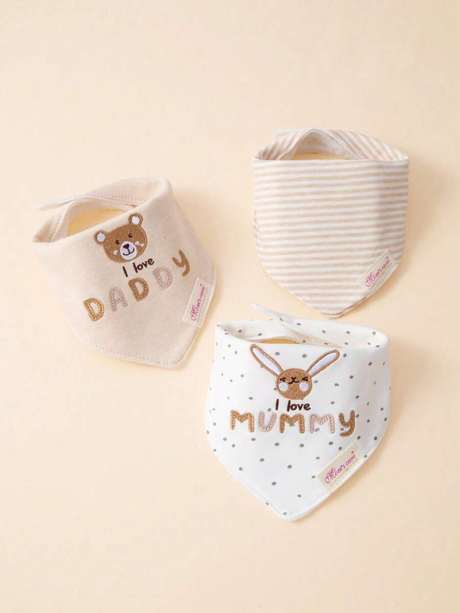 momscare 3pcs Baby Little Bear,Bunny,Valentine's Day Pattern Bibs,Soft Absorbent Feeding Towels , Suitable For Newborns And Infants - Cute Design Baby Bibs - The Perfect Infant Feeding Gift For Boys And Girls