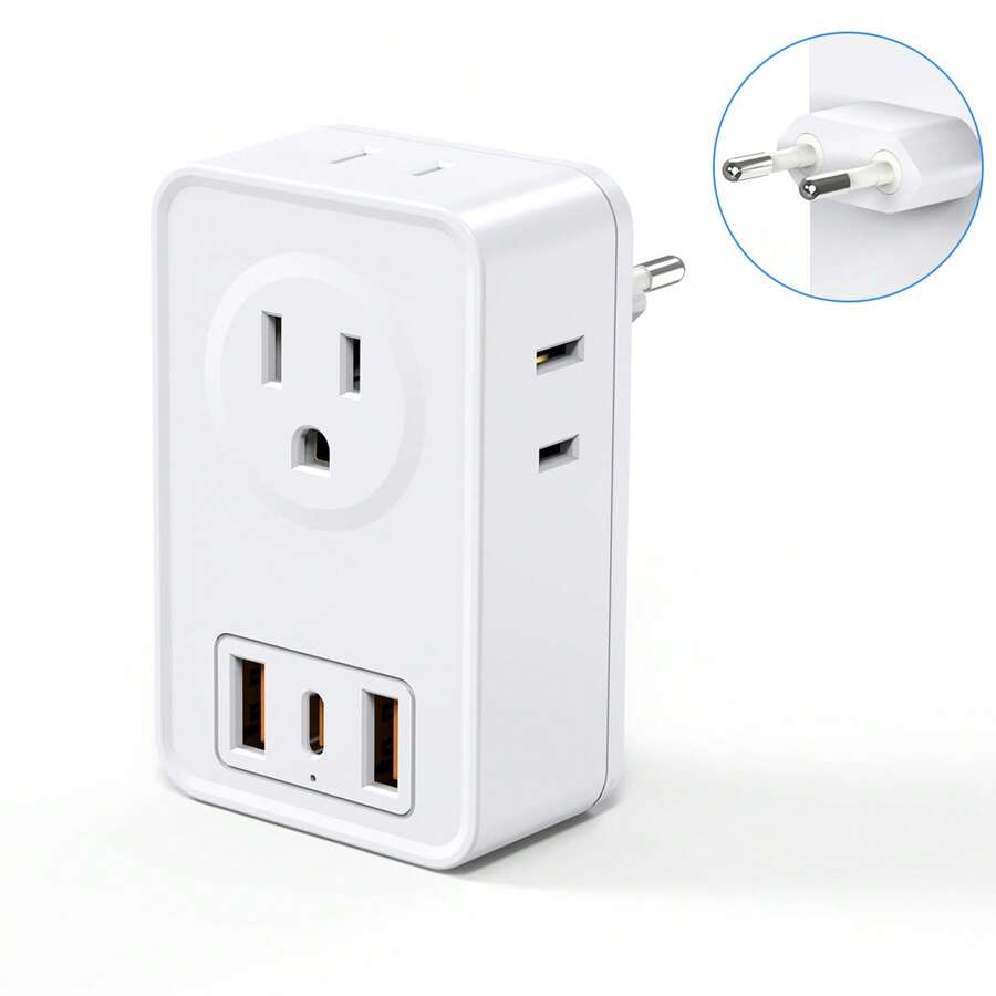 JcBlaon European Travel Plug Adapter USB C, International Plug Adapter With 4 AC Outlets And 3 USB Ports, Type C Power Adaptor Charger For US To Most Of Europe Iceland Spain Italy France Germany
