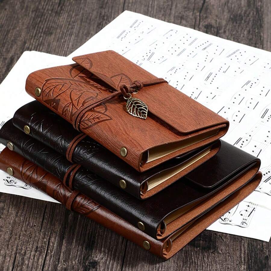 Taccuino A7 vintage con foglie, diario in pelle PU, taccuino in carta kraft, blocco note, taccuino per schizzi, cancelleria, forniture per ufficio e scuola