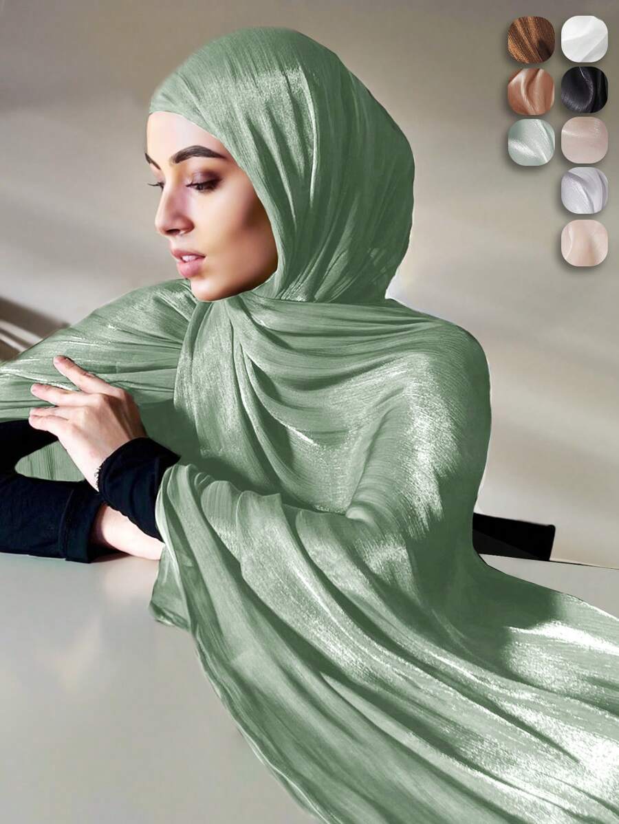 1pc Sparkling Metallic Women Hijab Minimalist Shawl Scarf Solid Color Scarf Women Wrap Accessories Women Abaya Accessories Veiled Clothes