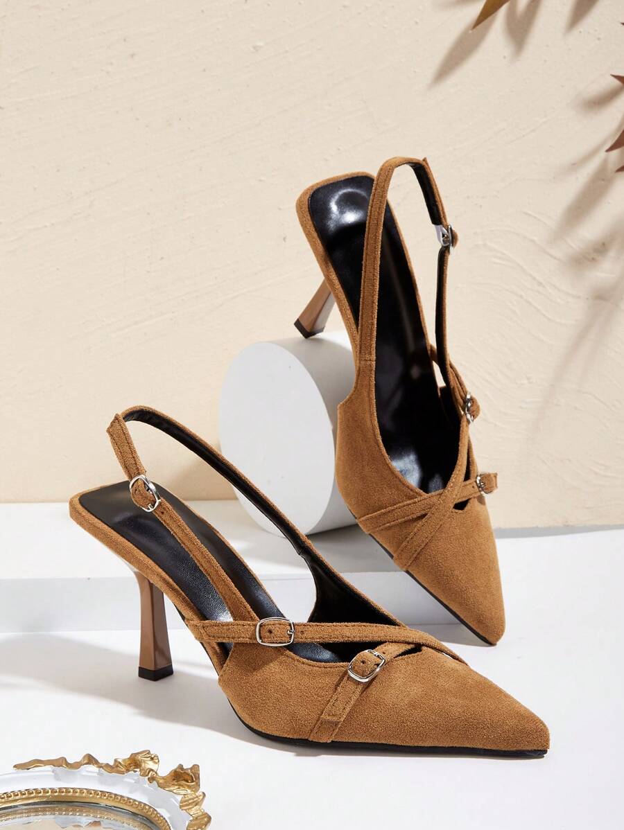 Brown Pointed Toe Criss Cross Strap Stiletto High Heel Sandals For Wedding Party