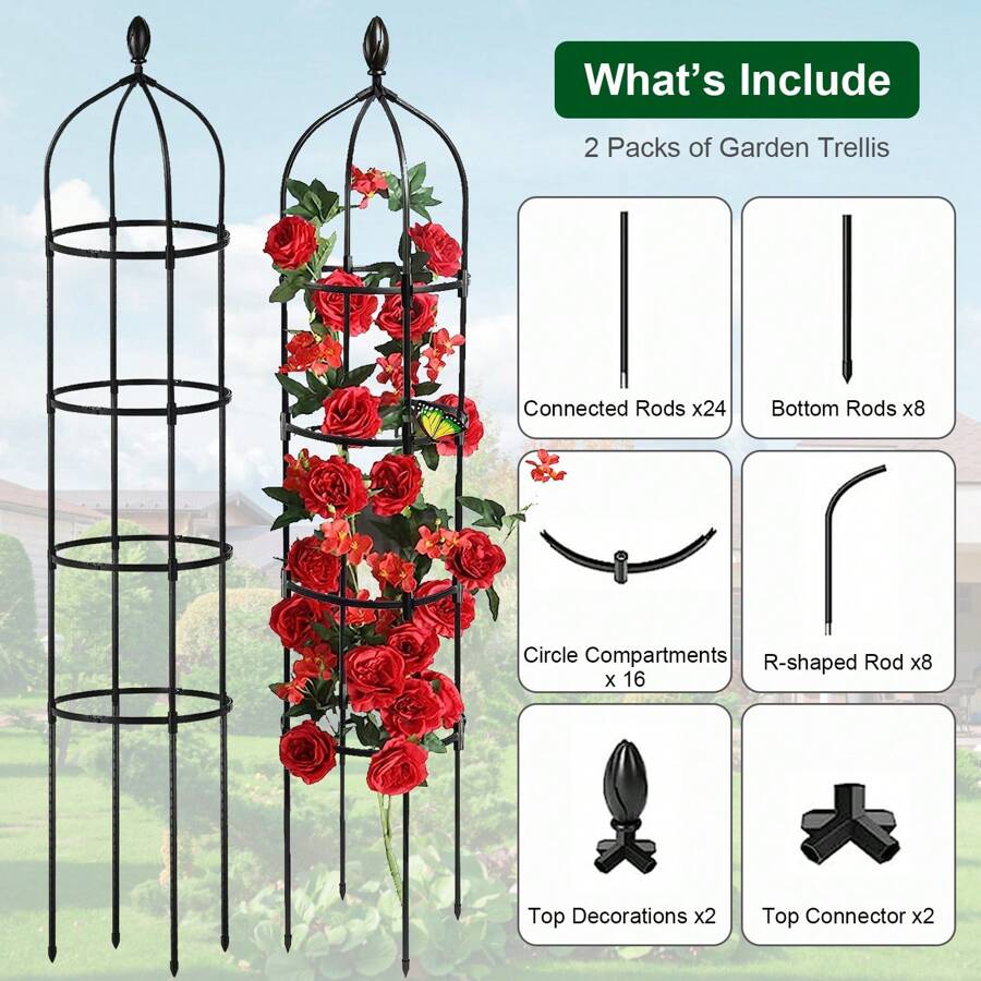 2 Packs Garden Obelisk Trellis 5.9FT Plants Tower For Climbing Plants Flower Vegetable Vine Support Rustproof Garden Plant Trellis Black Outdoor Decor