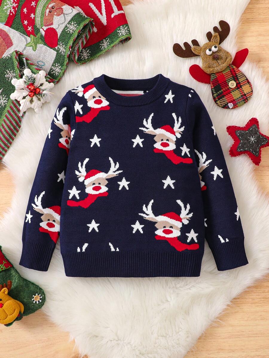 Pullover tricoté à motif de Noël pour jeune garçon