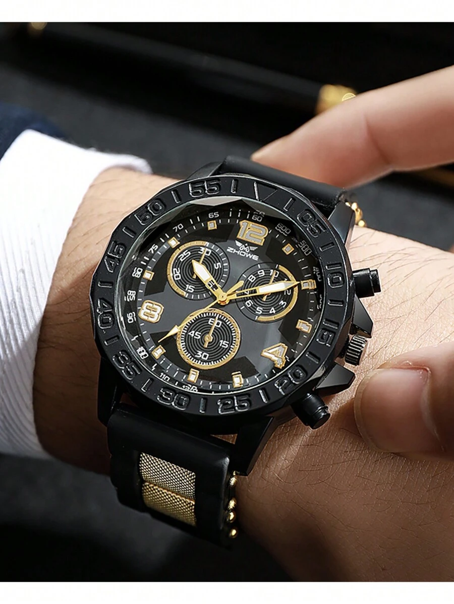 1pc Fashionable Luxury Mixed Crystal Scale 3-Dial Silicone Quartz Watch, Suitable For Daily, Birthday Gifts, Halloween Gifts, Etc.