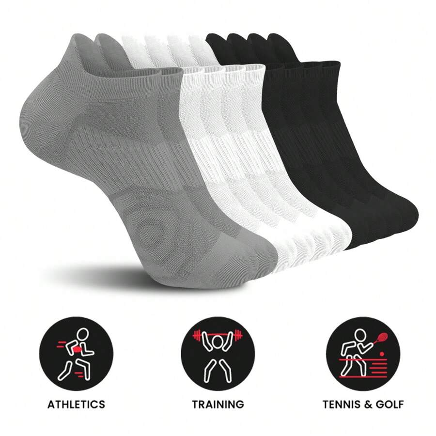 Sports Outdoor 5 Pairs Women Athletic Lightweight Breathable Compression Running Ankle Socks Black Gray White