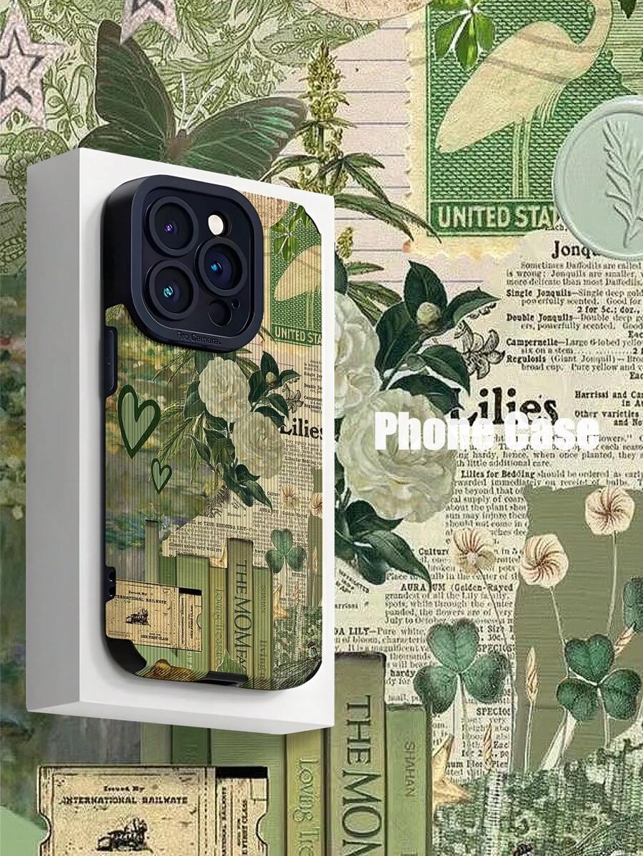 1pc New Green Rose Floral Pattern Soft Velvet Texture Anti-Slip Phone Case Compatible With Iphone & Samsung