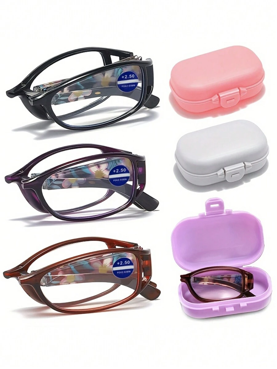 1Pc Fashion Portable Folding Reading Glasses Blue Light Blocking Square Frame Presbyopic Glasses For Women Men - With Eyeglasses Protected Box,Casual Chic Lightweight,Flower Printed, Daily Use,1.0 To 4.0 Accessories For Women Glasses