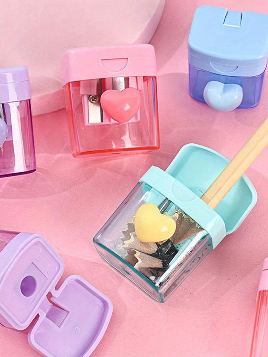 1 pieza Sacapuntas de color macaron, sacapuntas de doble orificio transparente, sacapuntas con tapa, adecuado para la escuela, imprescindible para la temporada de regreso a clases, regalo para estudiantes