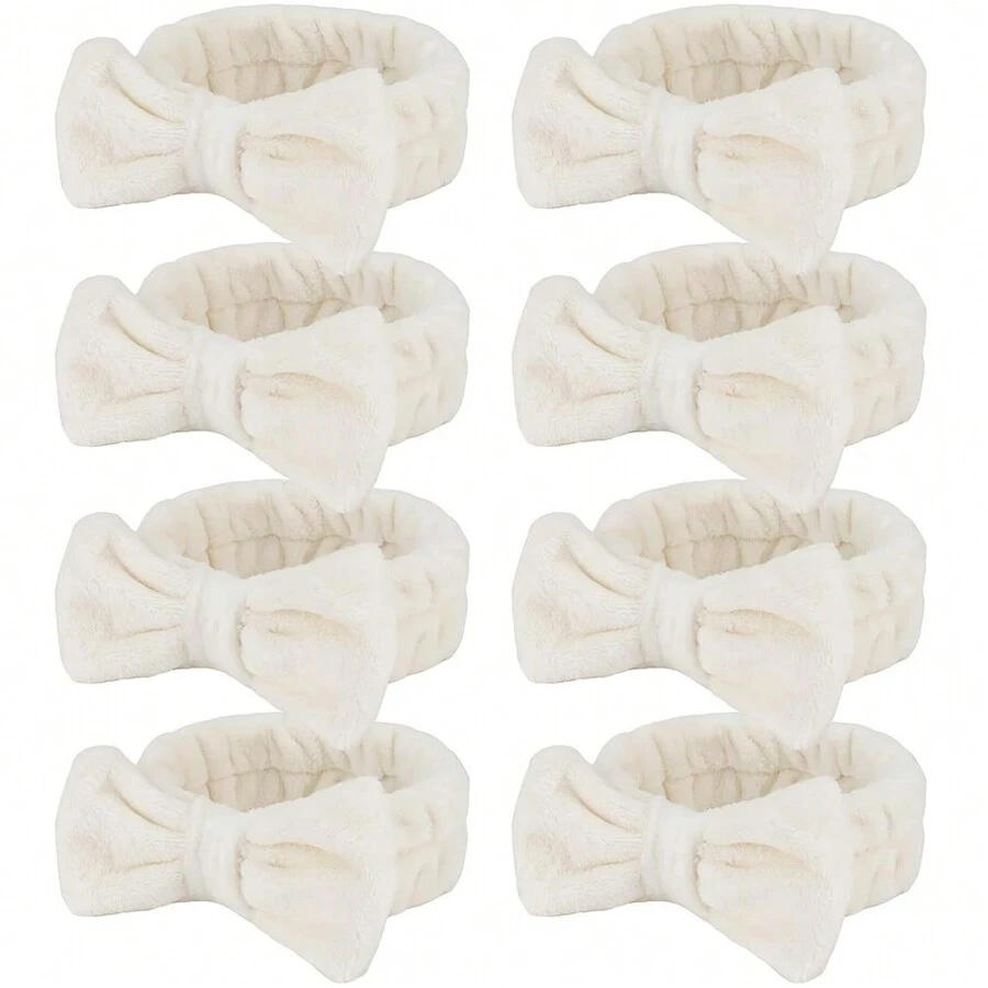 8 Pcs Spa Headband For Washing Face And Makeup Bridesmaid Proposal Gifts For Women Coral Fleece Skincare Headbands Elastic Bow Head Women Cute Bow Head Bands (White,Pink, Blue, Purple, Black, Gray, Curry)