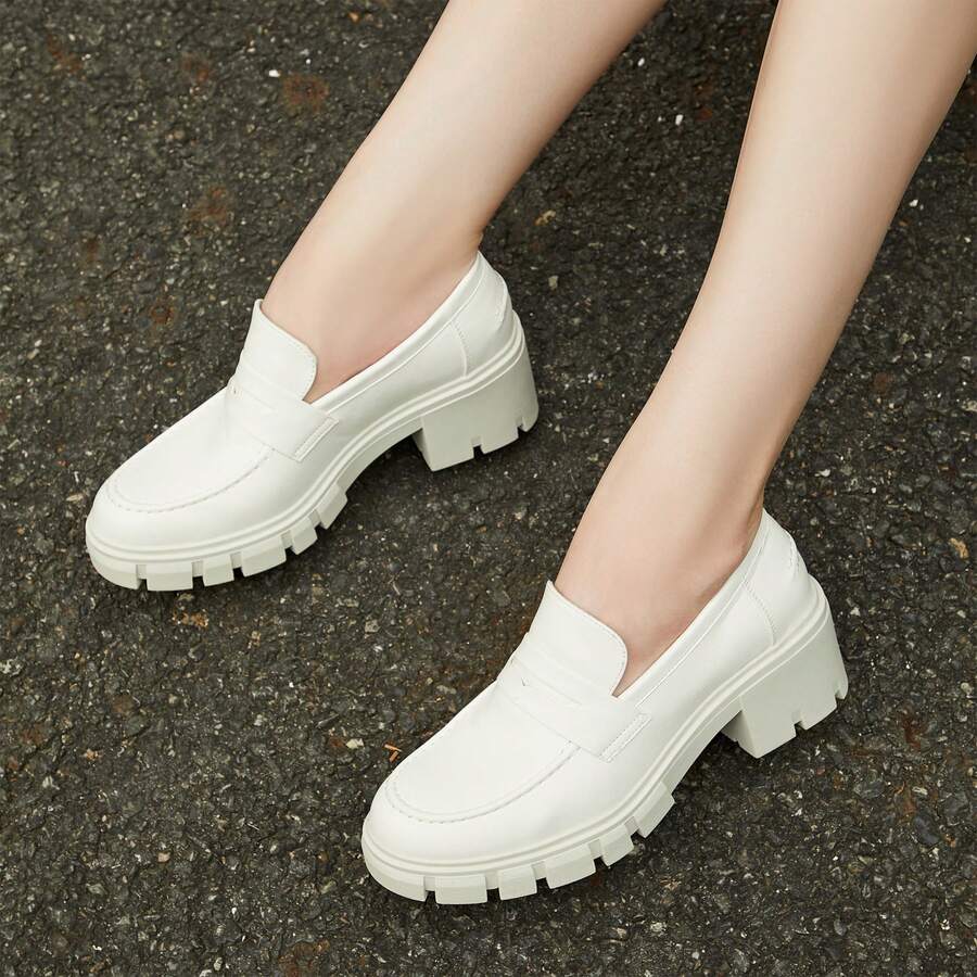Women's Platform Chunky Loafers Comfortable Slip On Lug Sole Business Loafer Shoes