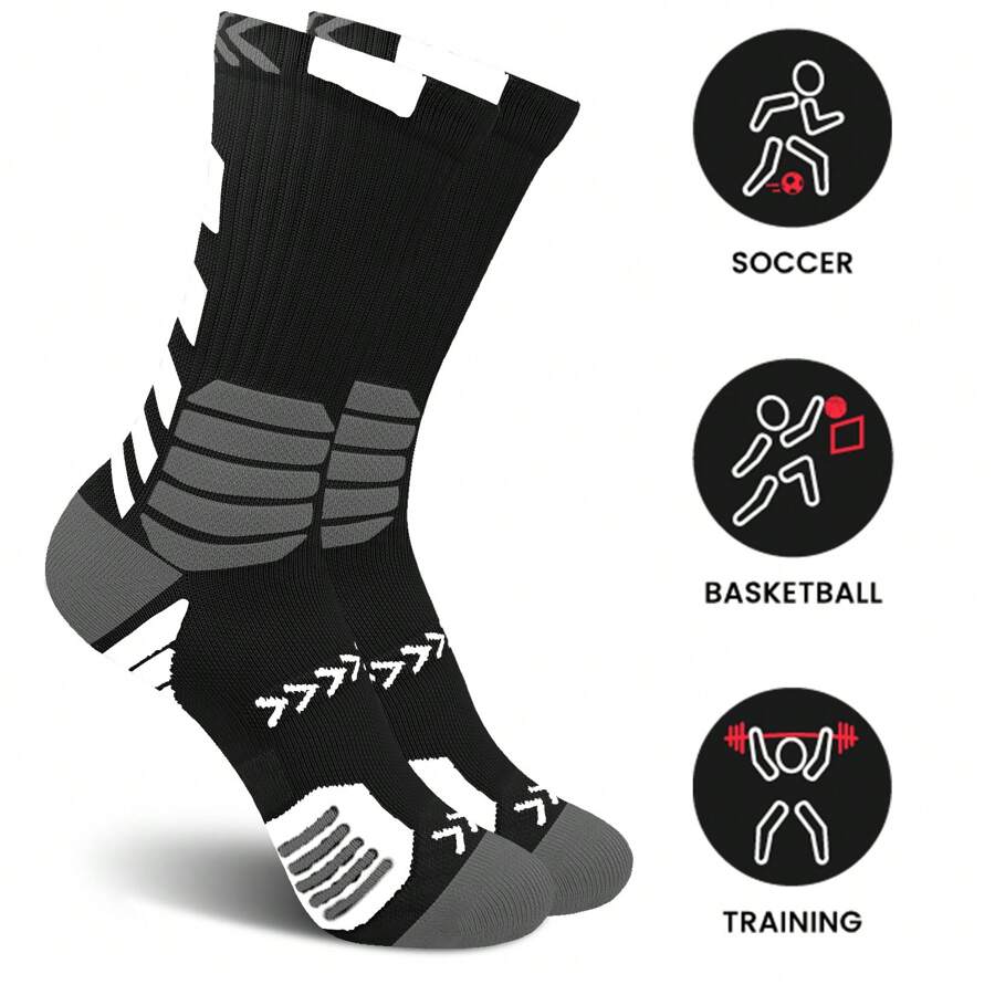 Sports Outdoor 1 Pair Pro Athletic Compression Cushioned Tech Sports Basketball Socks Black White