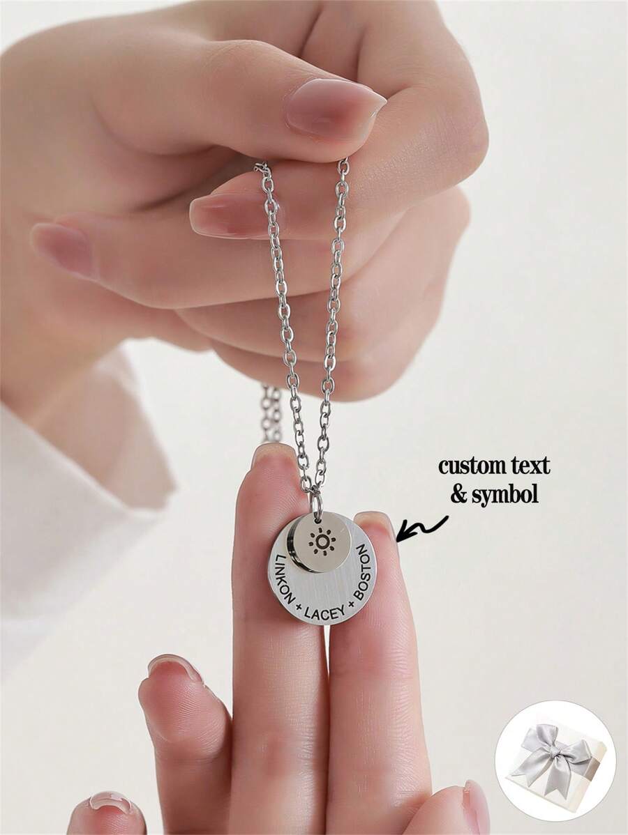 1 Stück personalisierte gravierte Text-Halskette, zweischichtiger münzförmiger Anhänger mit Wunschtext, minimalistiche personalisierte Namenskette für Frauen, Valentinstag Geschenk, Geburtstags Geschenk, Brautjungfern Geschenk, Weihnachtsgeschenk, Muttertags Geschenk, Geschenk für Sie, Party Geschenk