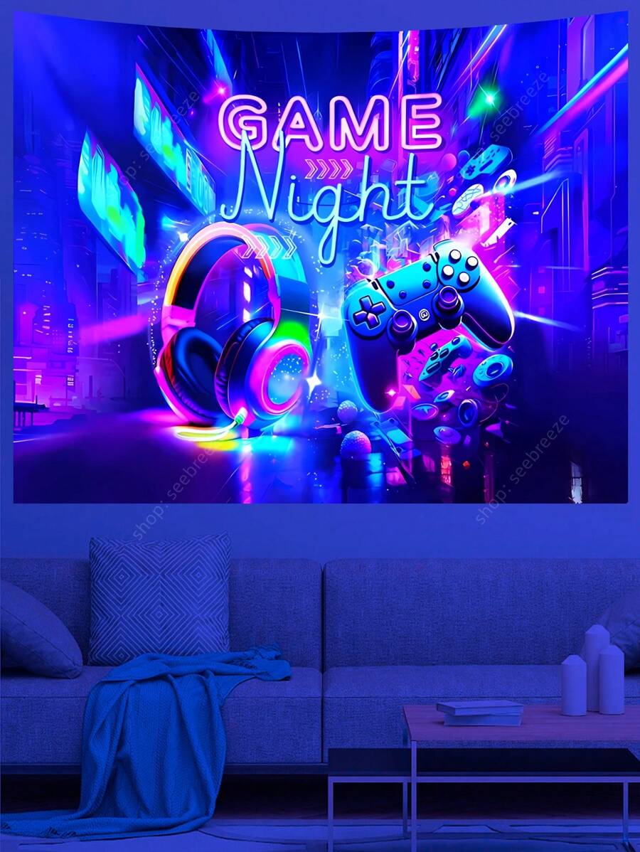 Game Night UV Reactive Tapestry E-Sports Room Game Controller Tapestry Wall Hanging Neon Backdrop Dorm Bedroom Decor ,Room Stuffs ,Wall Arts, Flags For Room, Home Decor, Wall Tapestry